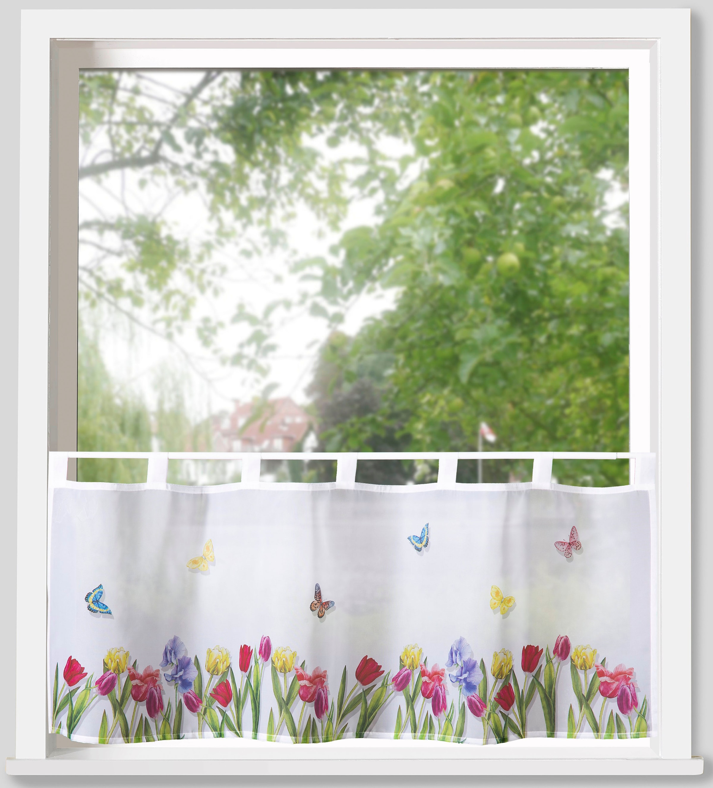 Weckbrodt Scheibengardine »Yara« Schlaufen 1 Stk. tlg. Bistro, Voile, bedruckt, halbtransparent, HxB 45x120cm, Gardine, Store