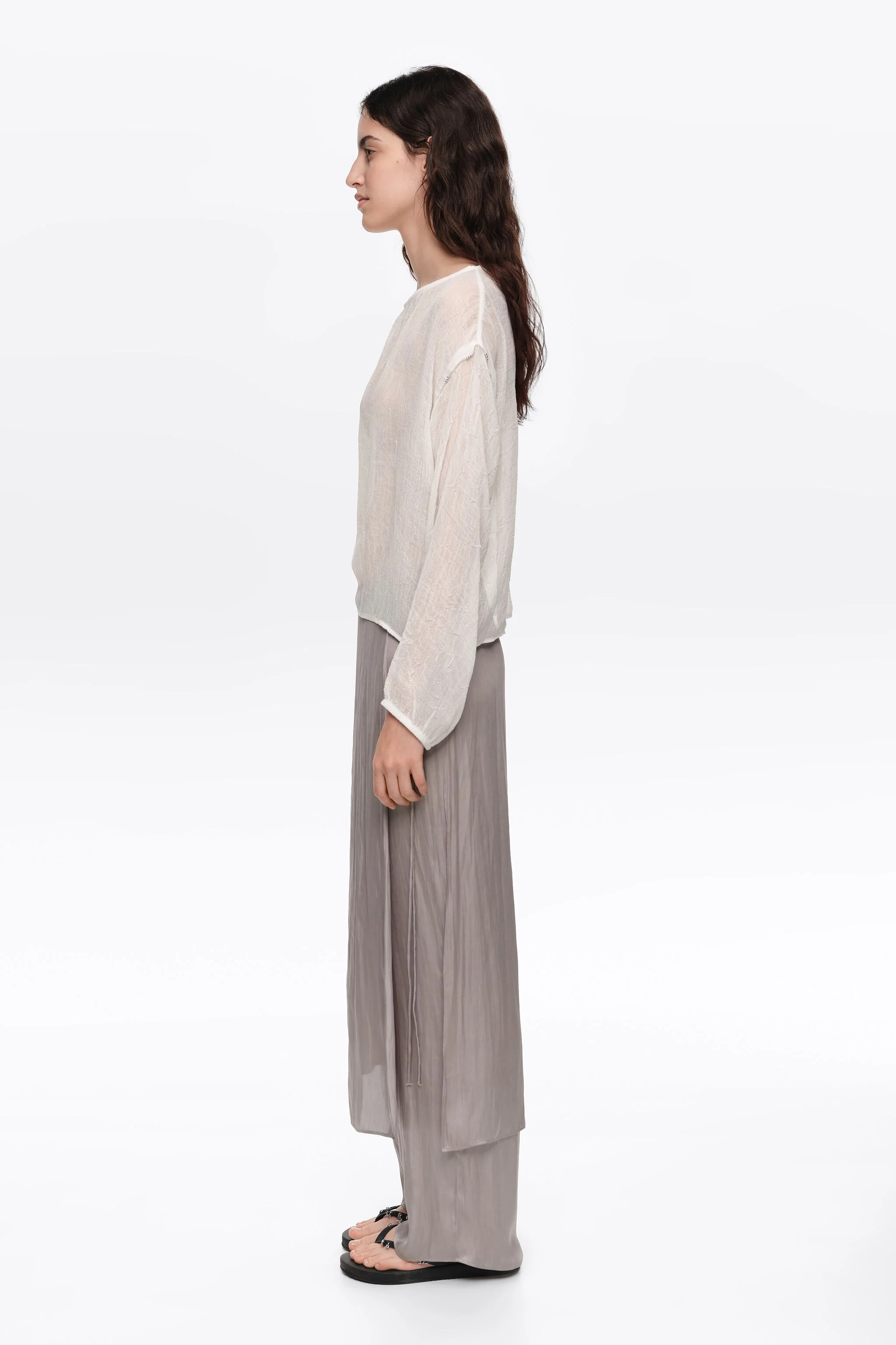 saia-calça fluida prateada