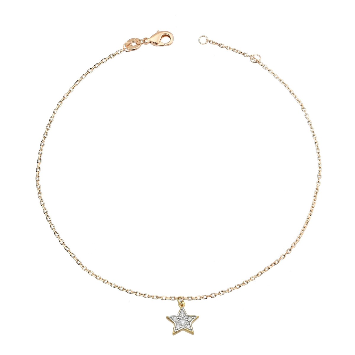 Chaîne de cheville étoile pendante oxyde de zirconium Plaqué OR 750 3 microns 2 tons