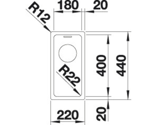 Blanco ANDANO 180-IF spoelbak, 220 x 440 mm, roestvrij staal, 522951