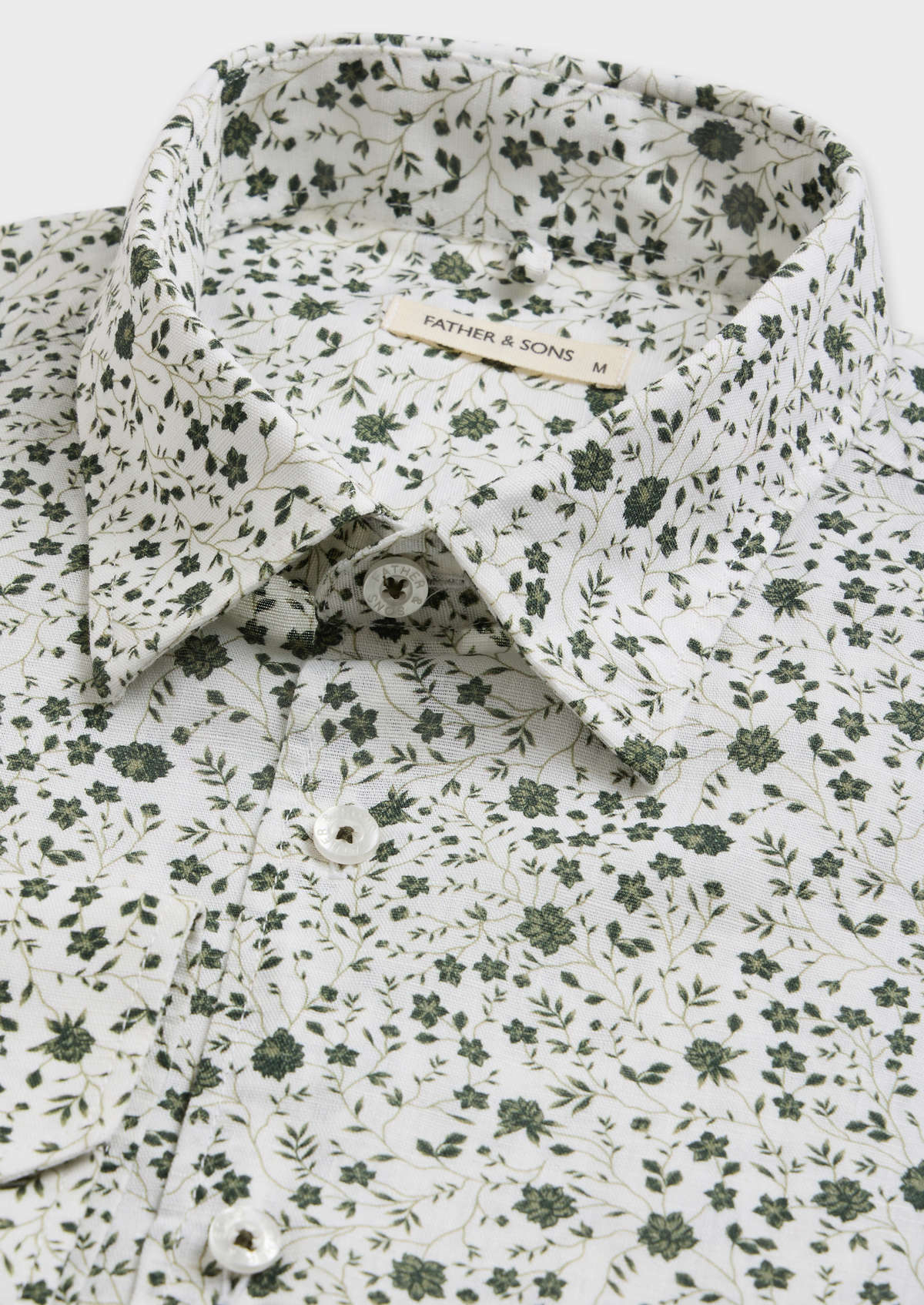 Chemise sport Slim en lin et coton blancs à motif fleuri kaki