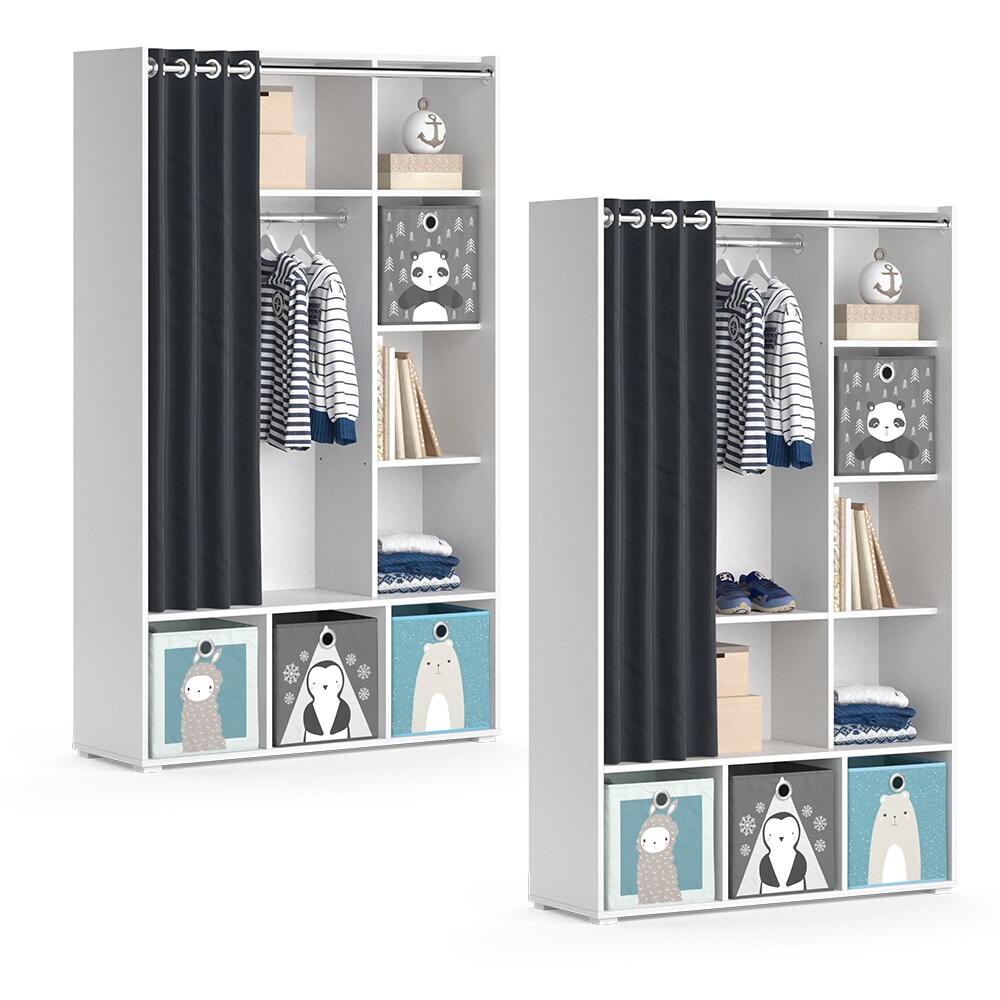 Vicco Kinderkleiderschrank Kinderzimmerschrank Kindergarderobe Luigi Weiß Faltbox 106 x 178 cm modern Schrankregal Jugendzimmerschrank Organizer Vorhang Kleiderstange Fächer Aufbewahrung Spielzeugablage