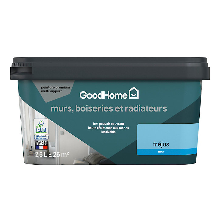 Peinture intérieure couleur murs, boiseries et radiateurs GoodHome Fréjus mat bleu 2,5L