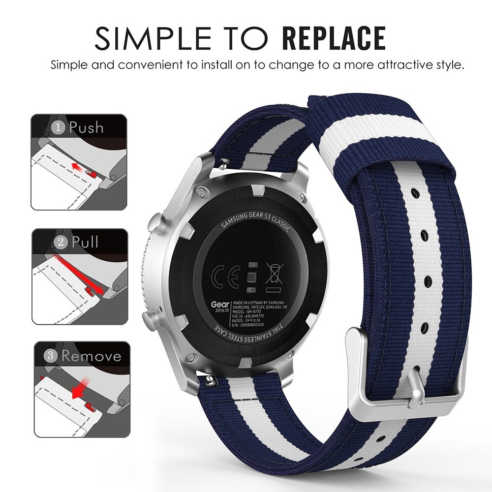 Samsung Galaxy Watch 46mm / Gear S3 Classic / S3 Frontier Ersatz Stoff Armband - Dunkelblau / Weiss