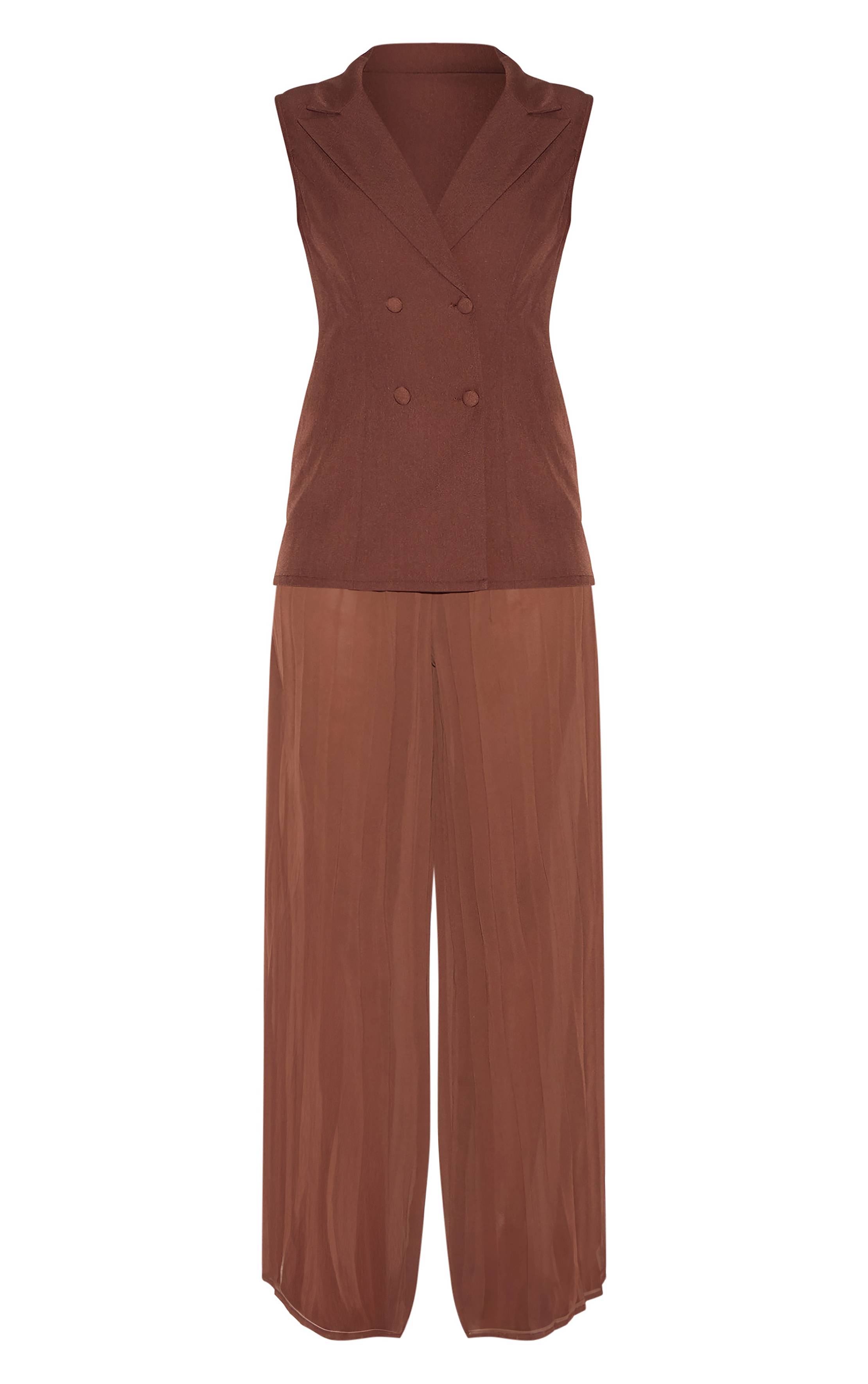 Chocolat Combinaison-pantalon En Mousseline Avec Superposition De Gilet Tissé