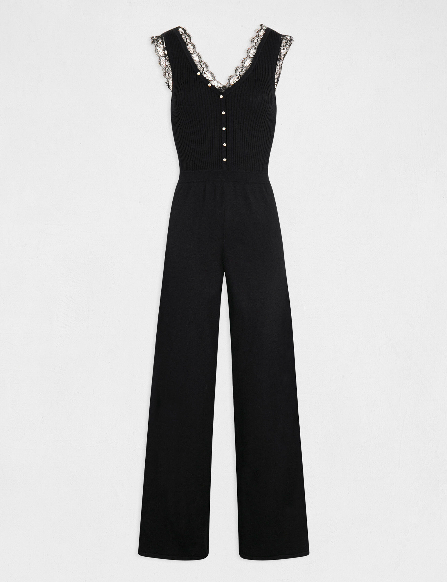 Combinaison large en tricot noir femme - noir