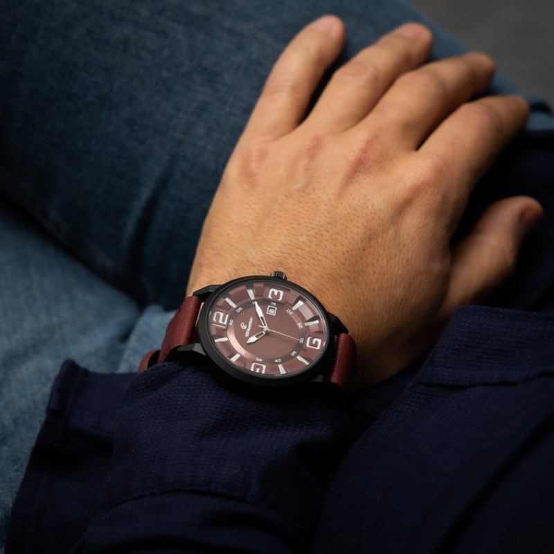 Montre Homme CHTIME bracelet Cuir Rouge