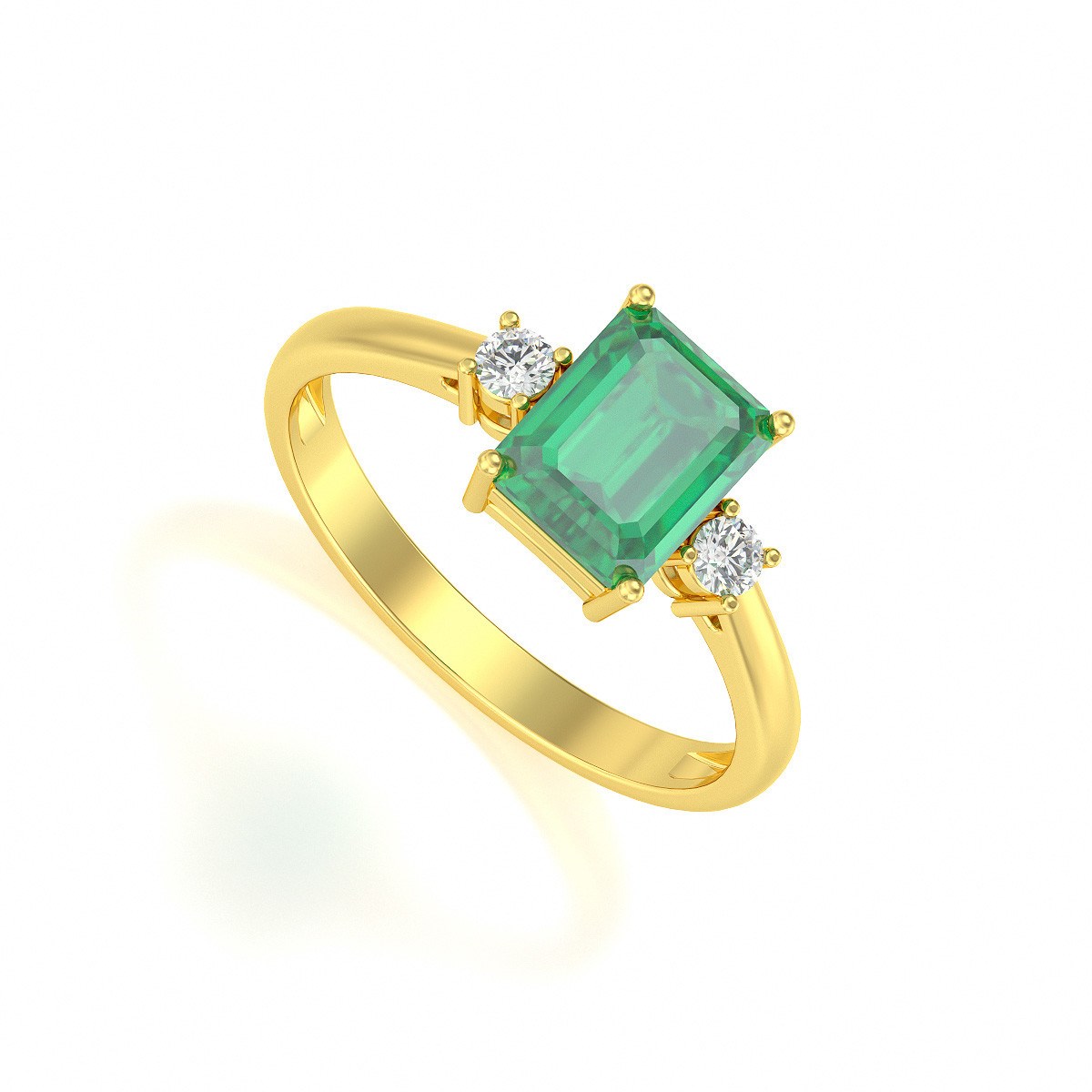 Bague ADEN Or 585 Jaune Emeraude et diamants 2.46grs