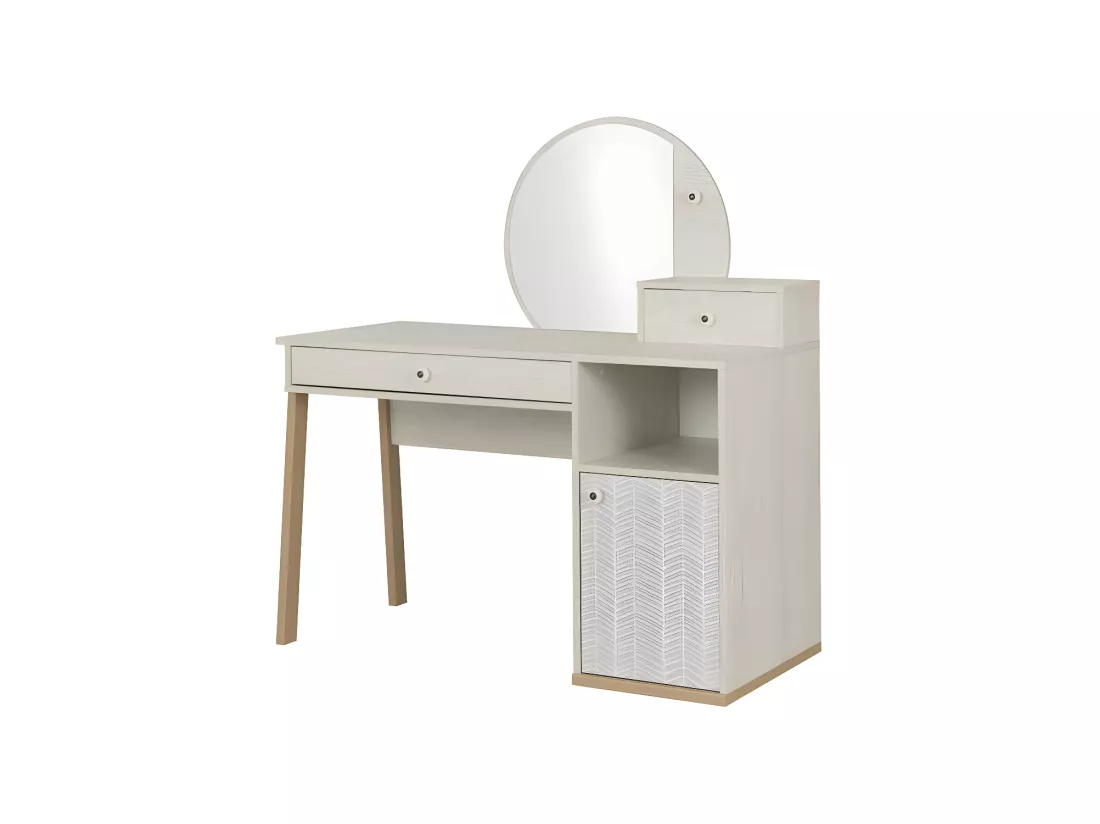 Coiffeuse 1 porte 2 tiroirs Bois blanchi - SOLVEIG