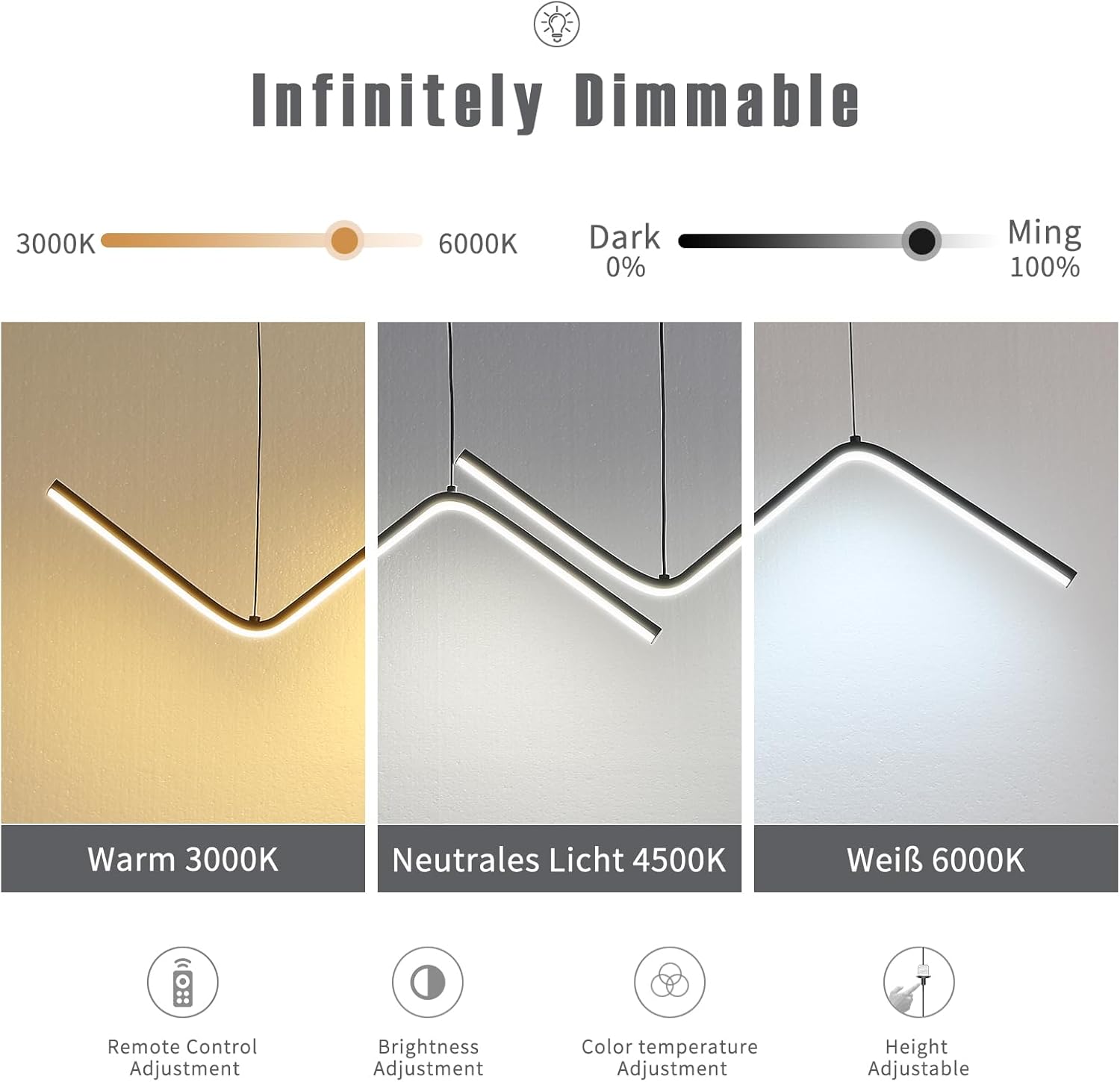Mikeru Moderne Led-Wellenpendelleuchte, 120CM Schwarze Esszimmer-Pendelleuchte, Dimmbar 10%-100% Mit Fernbedienung, Hängende Leuchte Mit Memory-Funktion, Geeignet Für Restaurants, Kücheninseln Bars