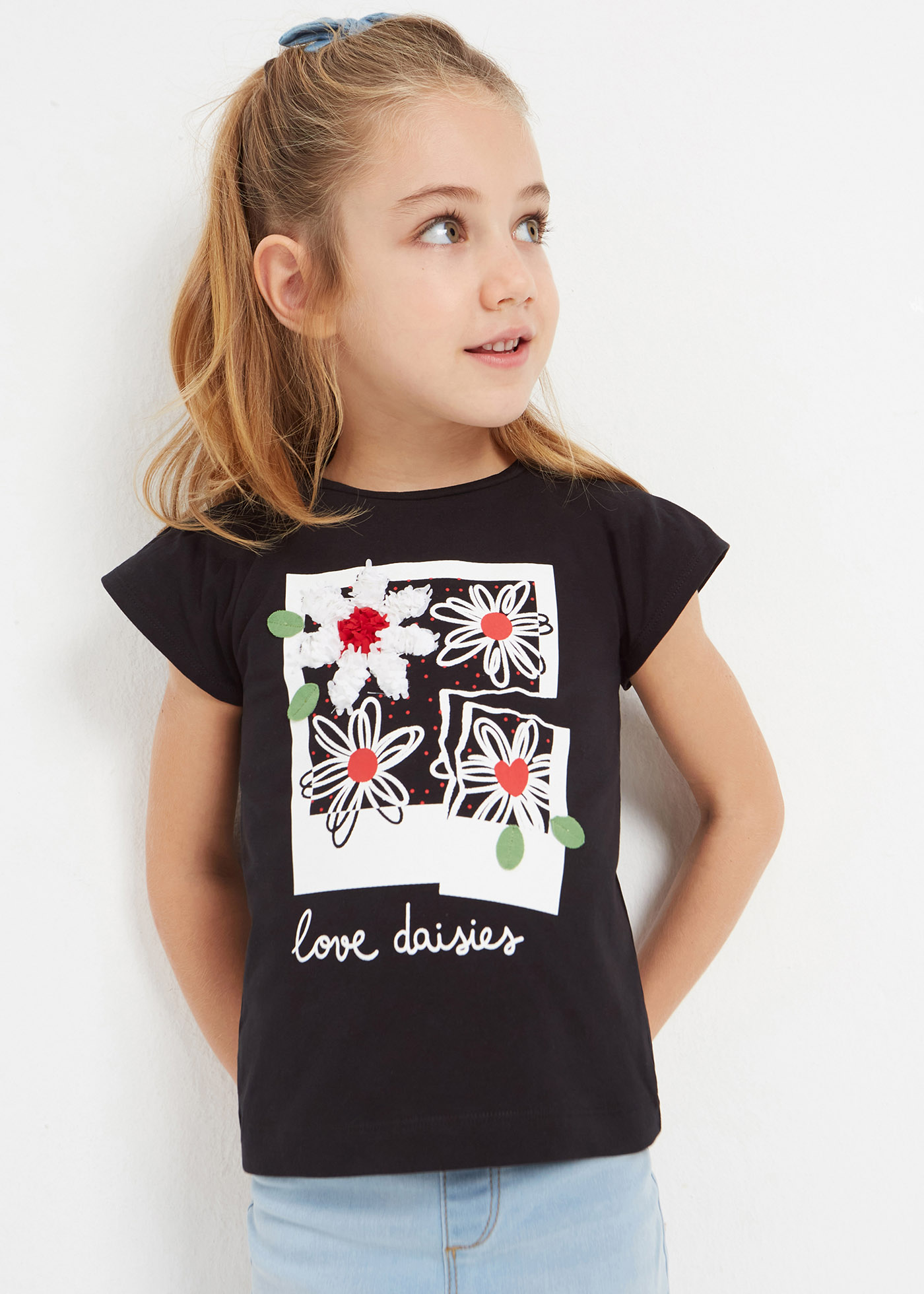 Camiseta de algodão de manga curta com estampa para meninas
