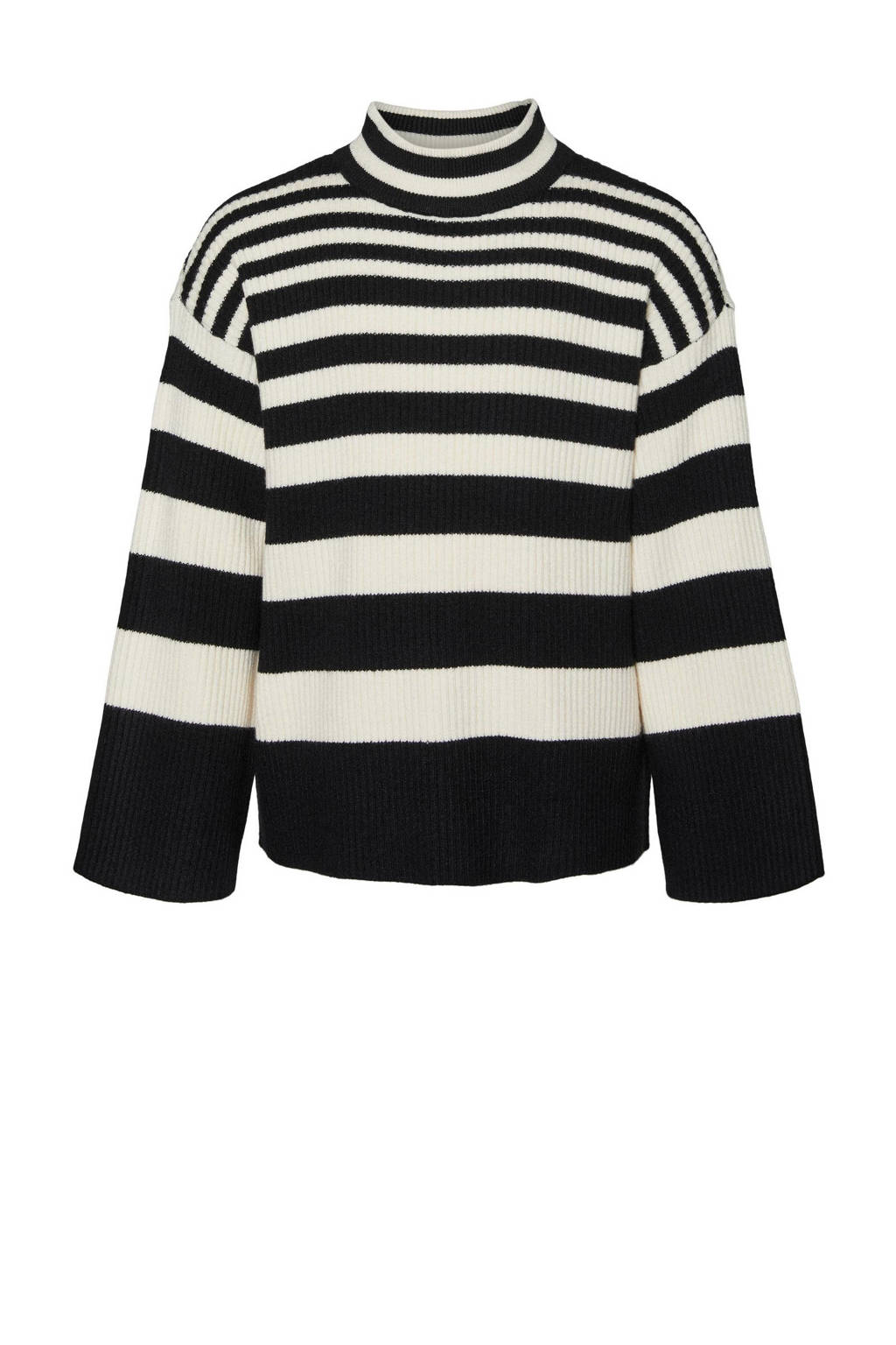 VERO MODA GIRL gestreepte ribgebreide trui VMHERMOSA zwart/beige