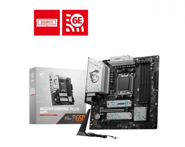 MSI B650M GAMING PLUS WIFI - Bundkort - micro ATX - Socket AM5 - AMD B650 Chipset - USB 3.2 Gen 1, USB-C 3.2 Gen2, USB 3.2 Gen 2 - 2.5 Gigabit LAN, Wi-Fi 6E, Bluetooth - onboard grafik (CPU påkrævet) - HD Audio (8-kanaler)