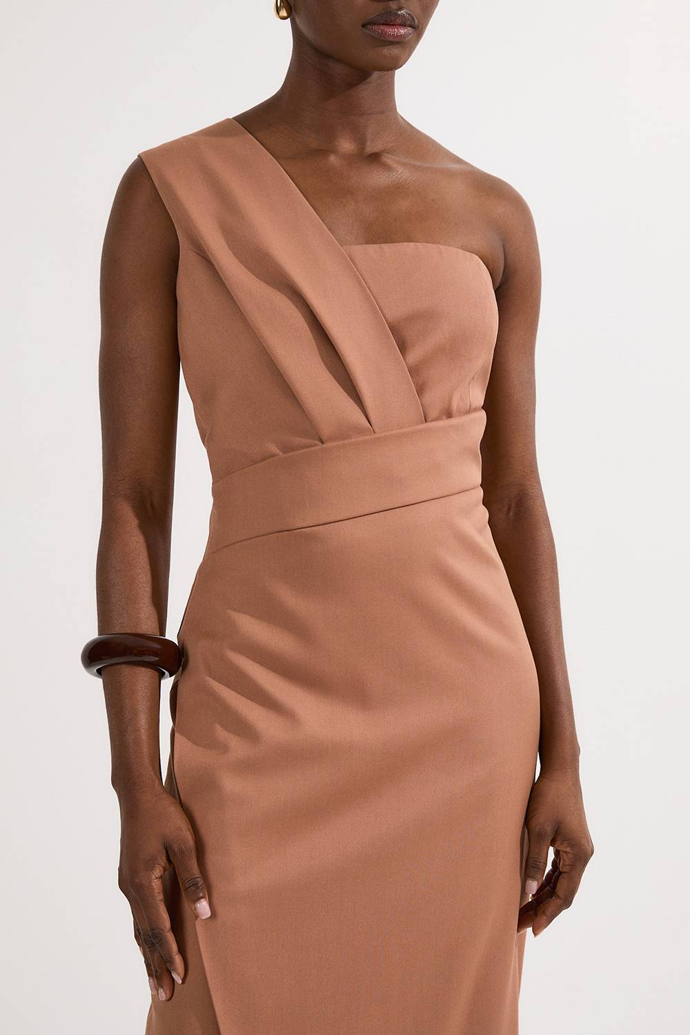 KarenMillen Petite Robe Midi Crayon Ajustée à Détail Plissé sur Une Épaule