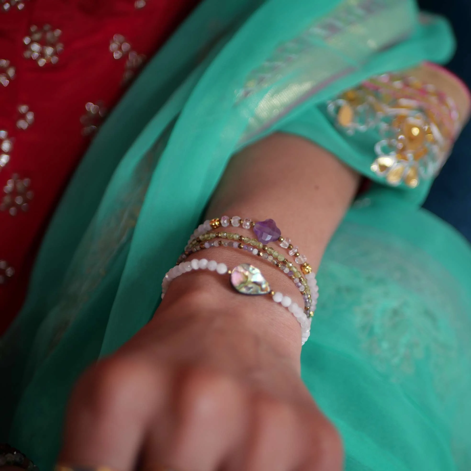 SARJANA - Bracelet nacre abalone et pierre de lune | Blanc