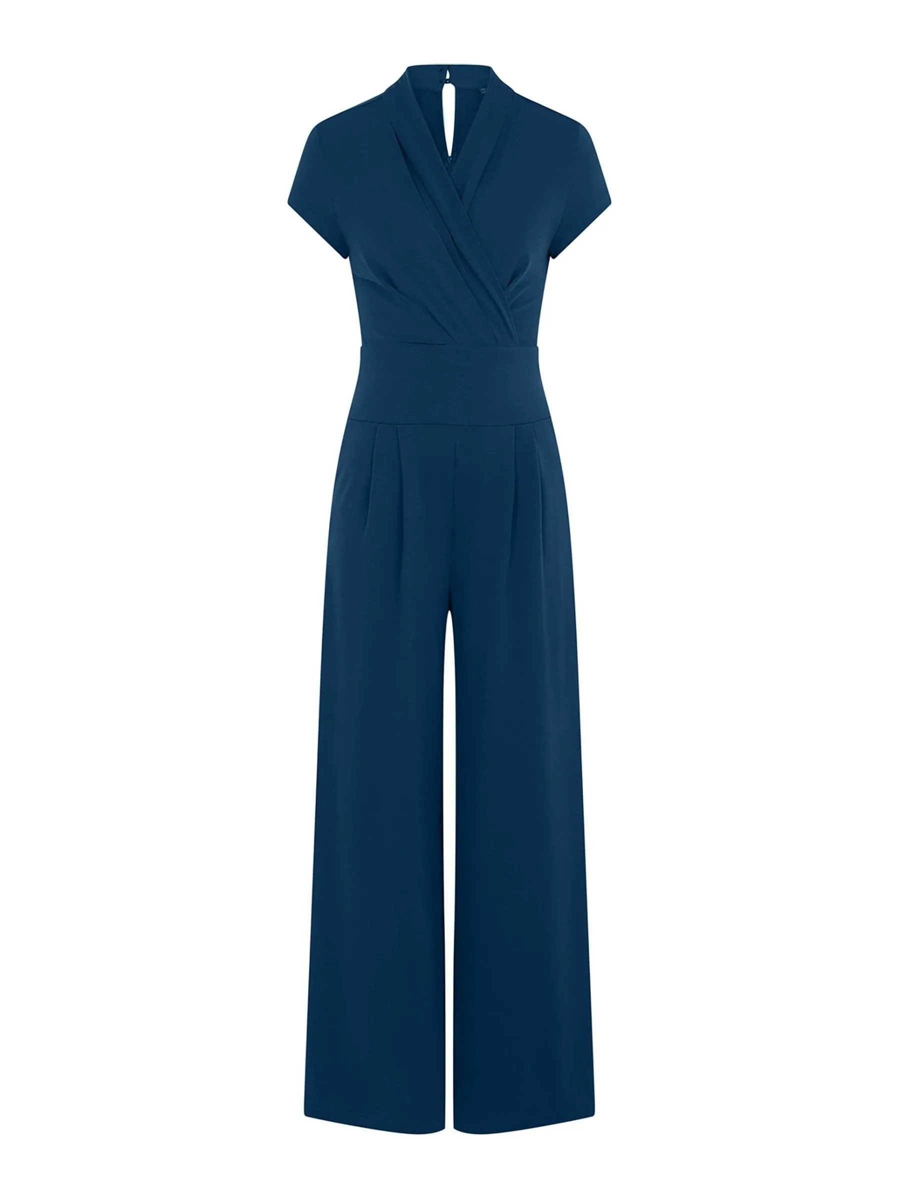 HotSquash - Blauwgroene jumpsuit met kapmouwtjes en wijde pijpen