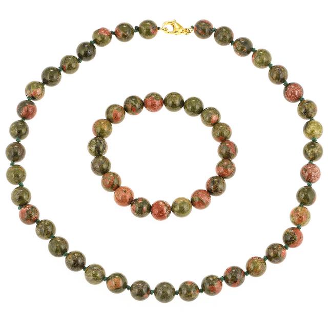 Collier & Armband, Unakit, ca. 510 ct., Ø 10 mm