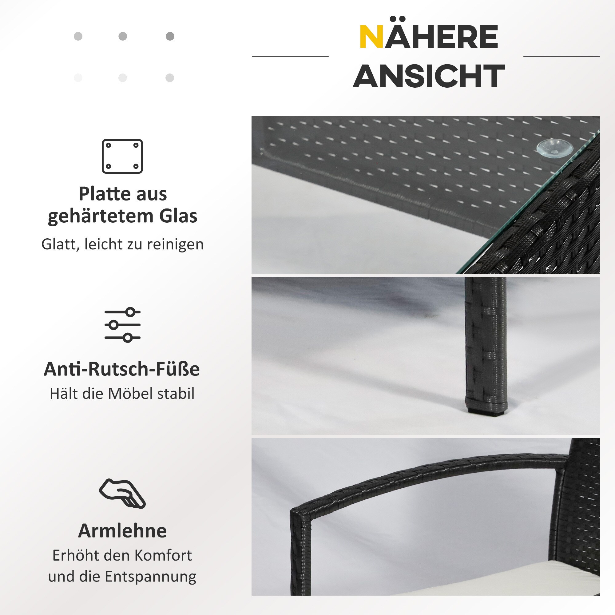 Outsunny Polyrattan Sitzgruppe als 7-teiliges Set schwarz, cremeweiß