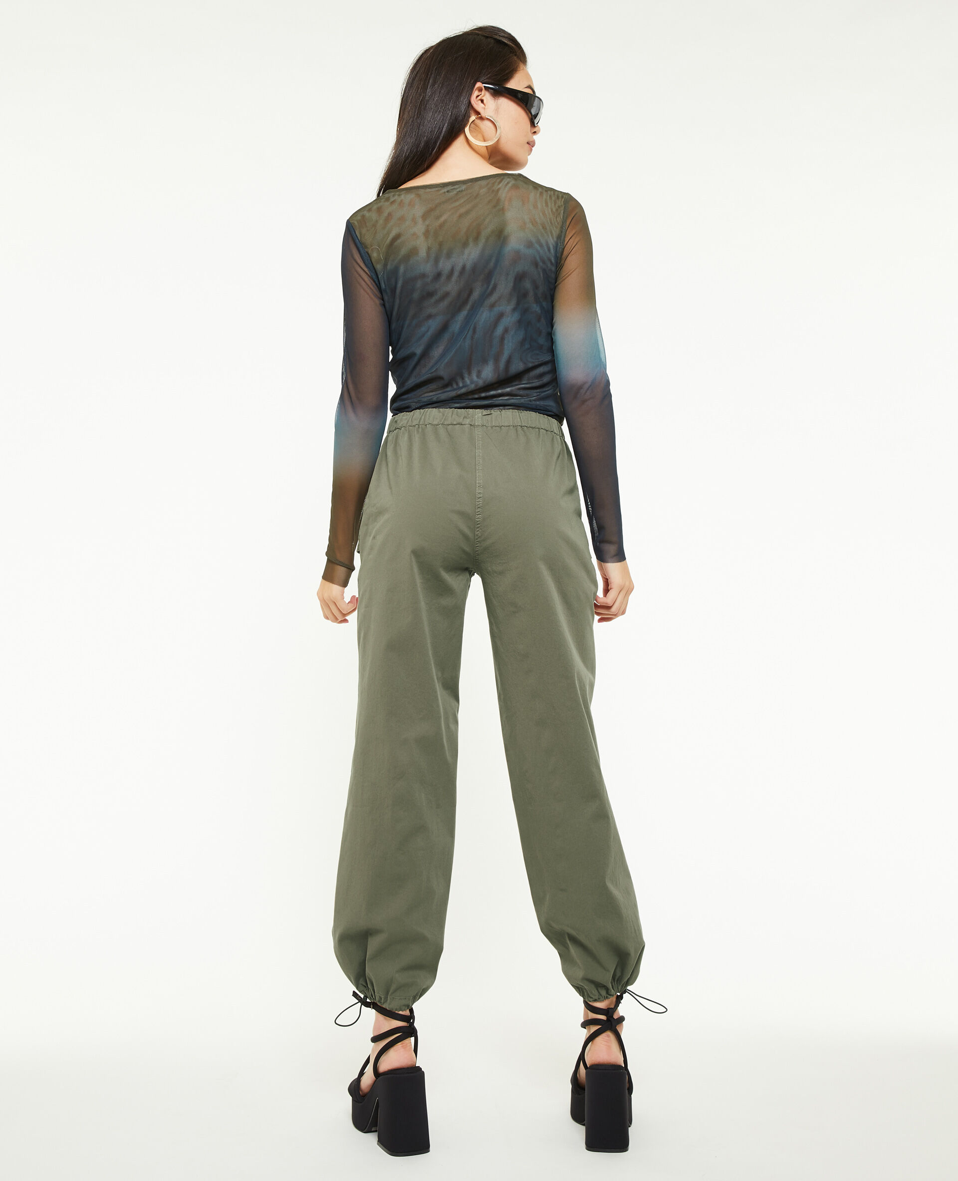 Pantalon parachute bas élastiqués - Vert kaki
