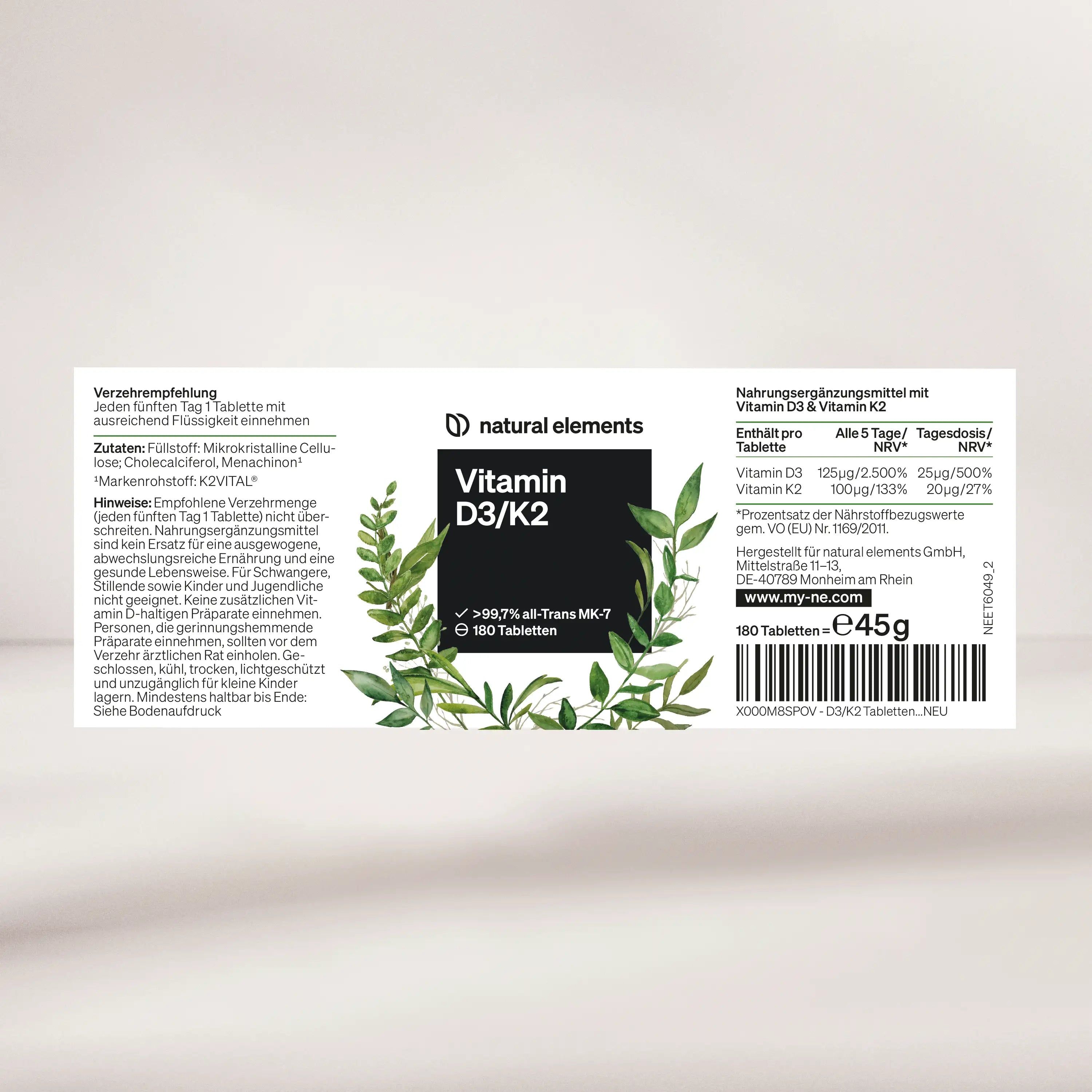 natural elements Vitamin D3 K2 - 5000 I.E.
