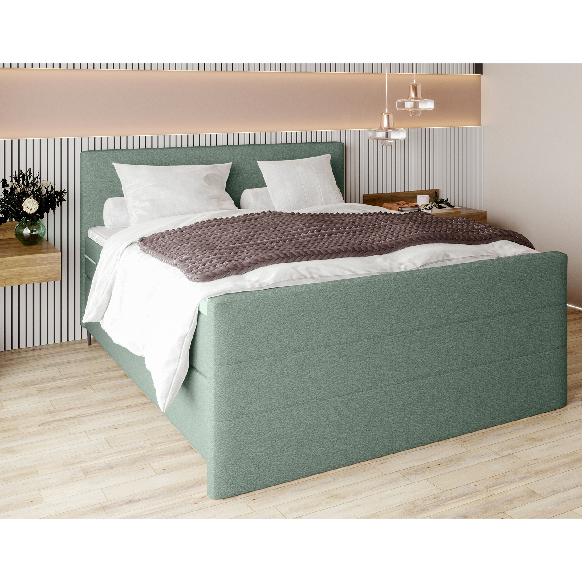 Boxspringbett - hellgrün - inklusive Topper - 180x200 cm