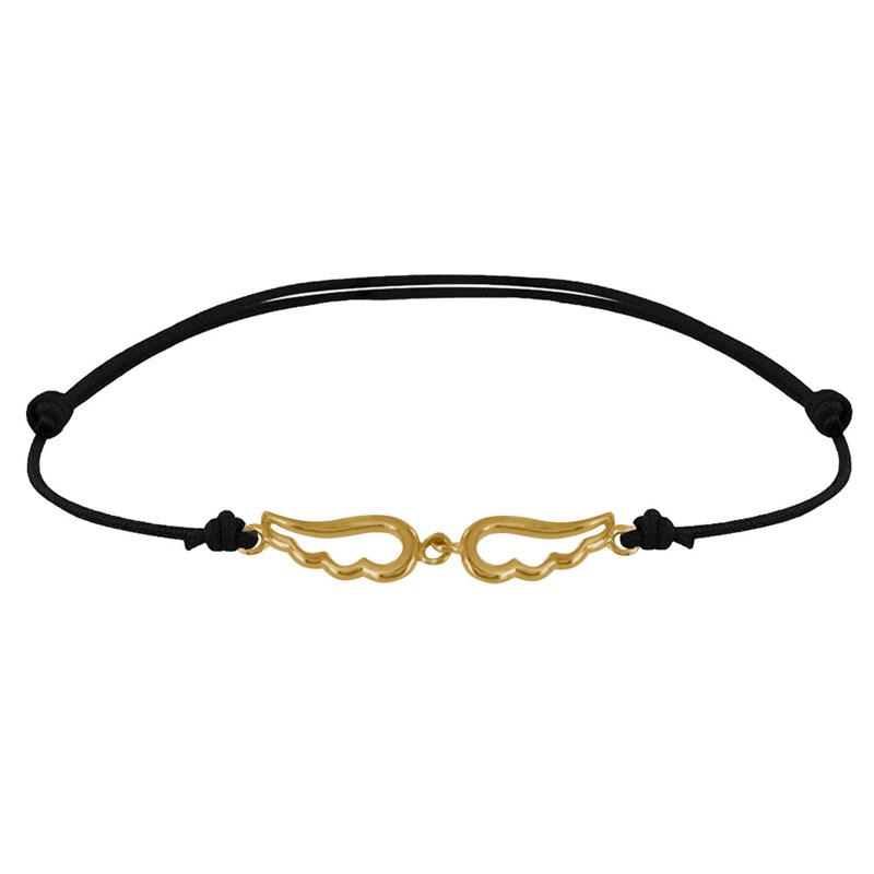 Bracelet Plaqué Or sur Lien Deux Petites Ailes d'Ange Ajourées - Noir