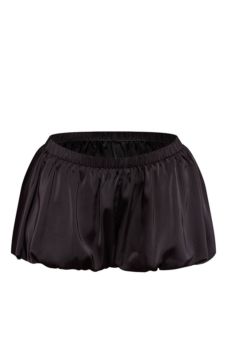 Noir Ensemble Coordonné Petite Short Mini En Satin Fluide À Taille Élastiquée
