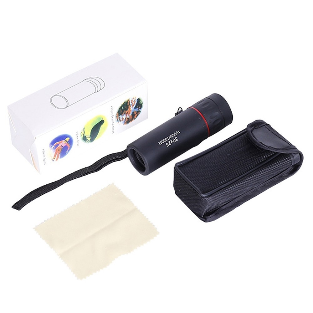 Monocular Fernglas Objektiv mit Handschlaufe und Aufbewahrungstasche (30x25) - Schwarz