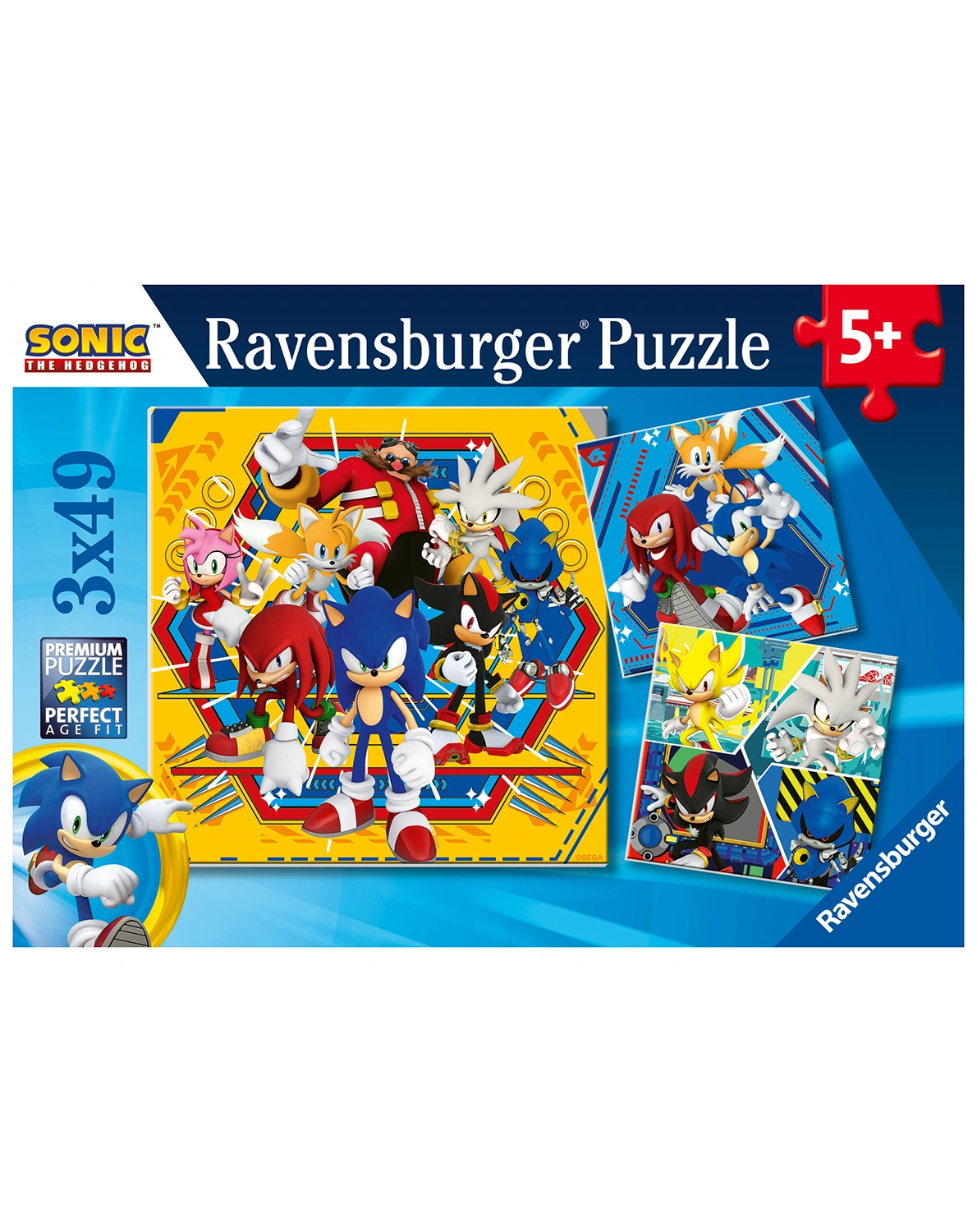 Puzzle DIE ABENTEUER VON SONIC 3 Stück a 49 Teile