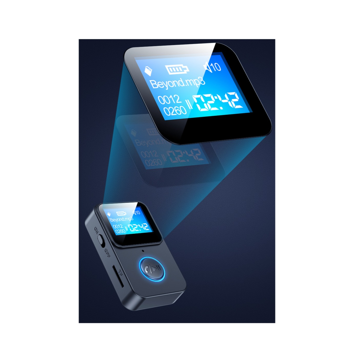 4in1 MP3-Player Bluetooth 5.0 Audio Transmitter / Receiver 3.5 mm Klinkeadapter / Kamera Fernauslöser mit Micro SD Kartenslot - Schwarz
