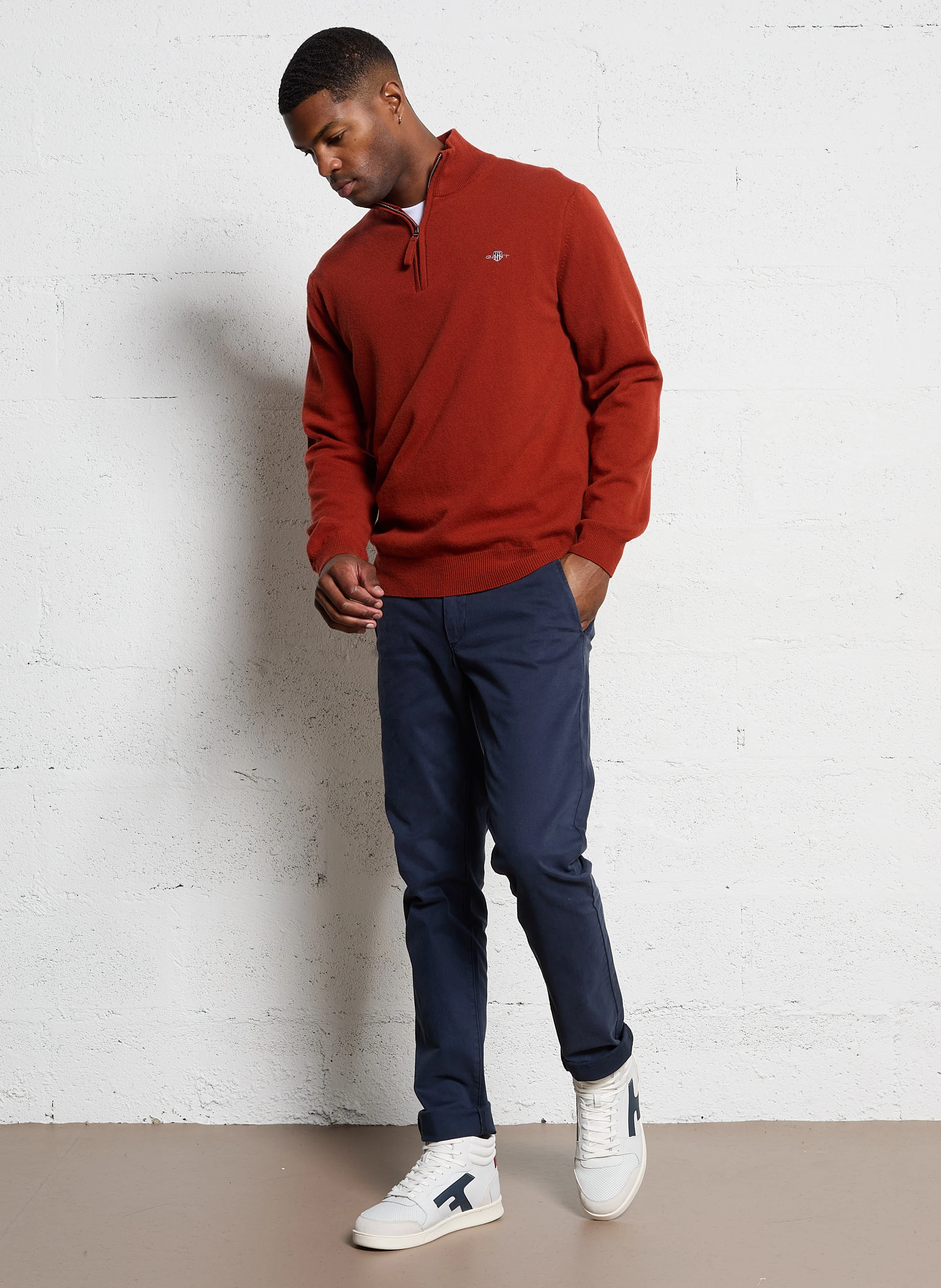Pull col montant zippé en laine | Rouge
