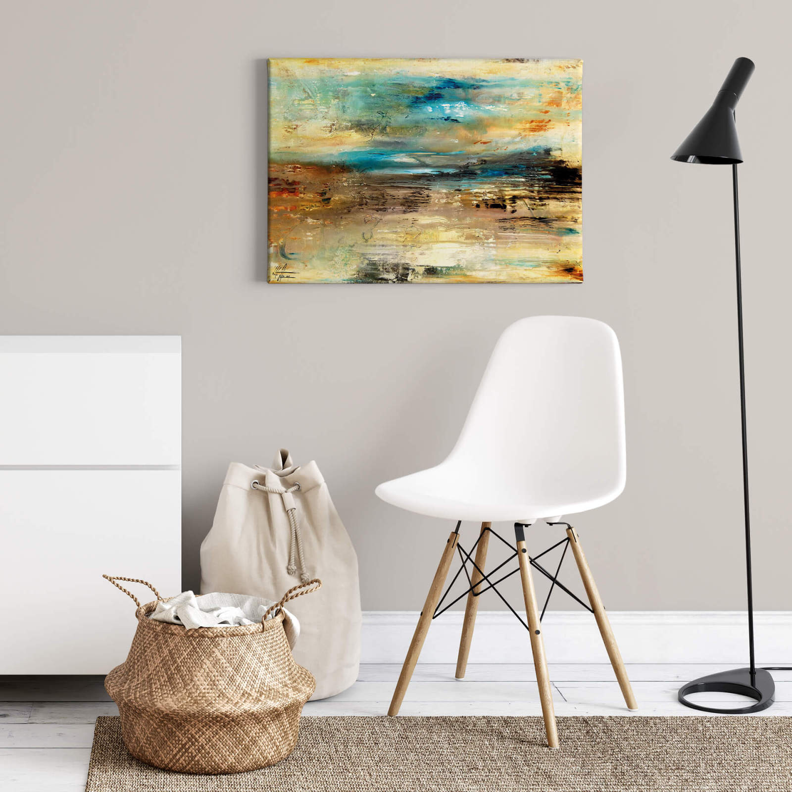 Leinwandbild ABSTRAKTE KUNST - blau-beige - 70x50 cm