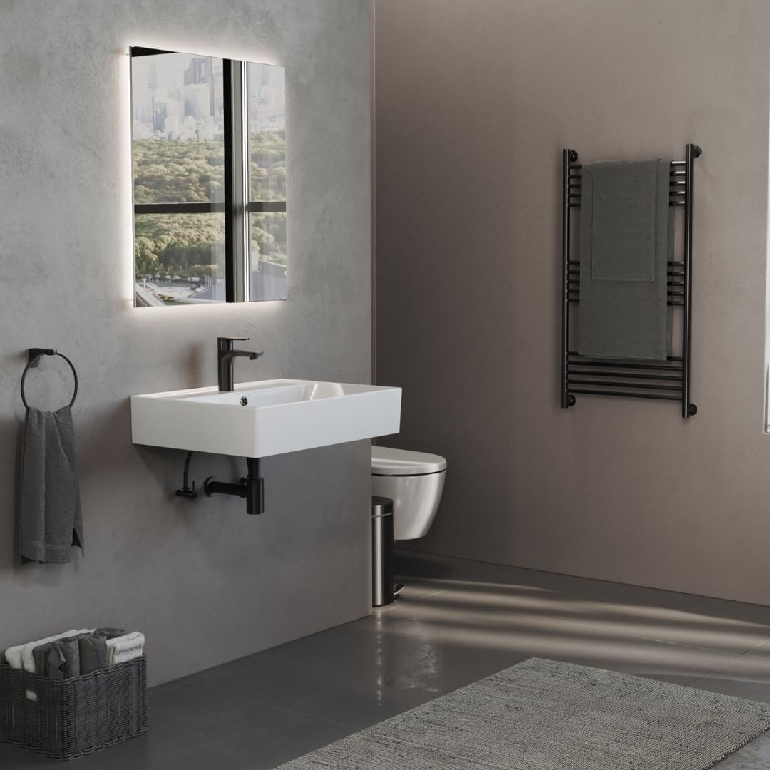 Aqua Bagno 60 cm Keramik Waschbecken Bad – modernes Aufsatzwaschbecken fürs Badezimmer, rechteckiger Waschtisch mit dünnem Rand zur Wandmontage, pflegeleichte Oberfläche, platzsparendes Eckwaschbecken