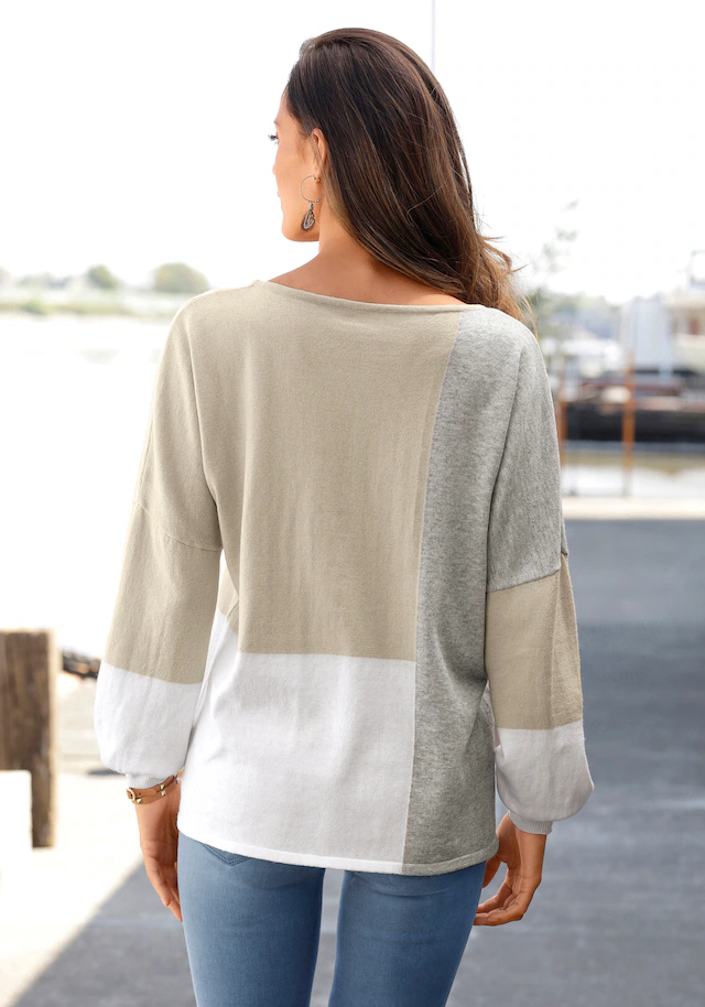 LASCANA Rundhalspullover , mit Colorblock-Optik, Damenpullover, Baumwolle, locker und kaschierend