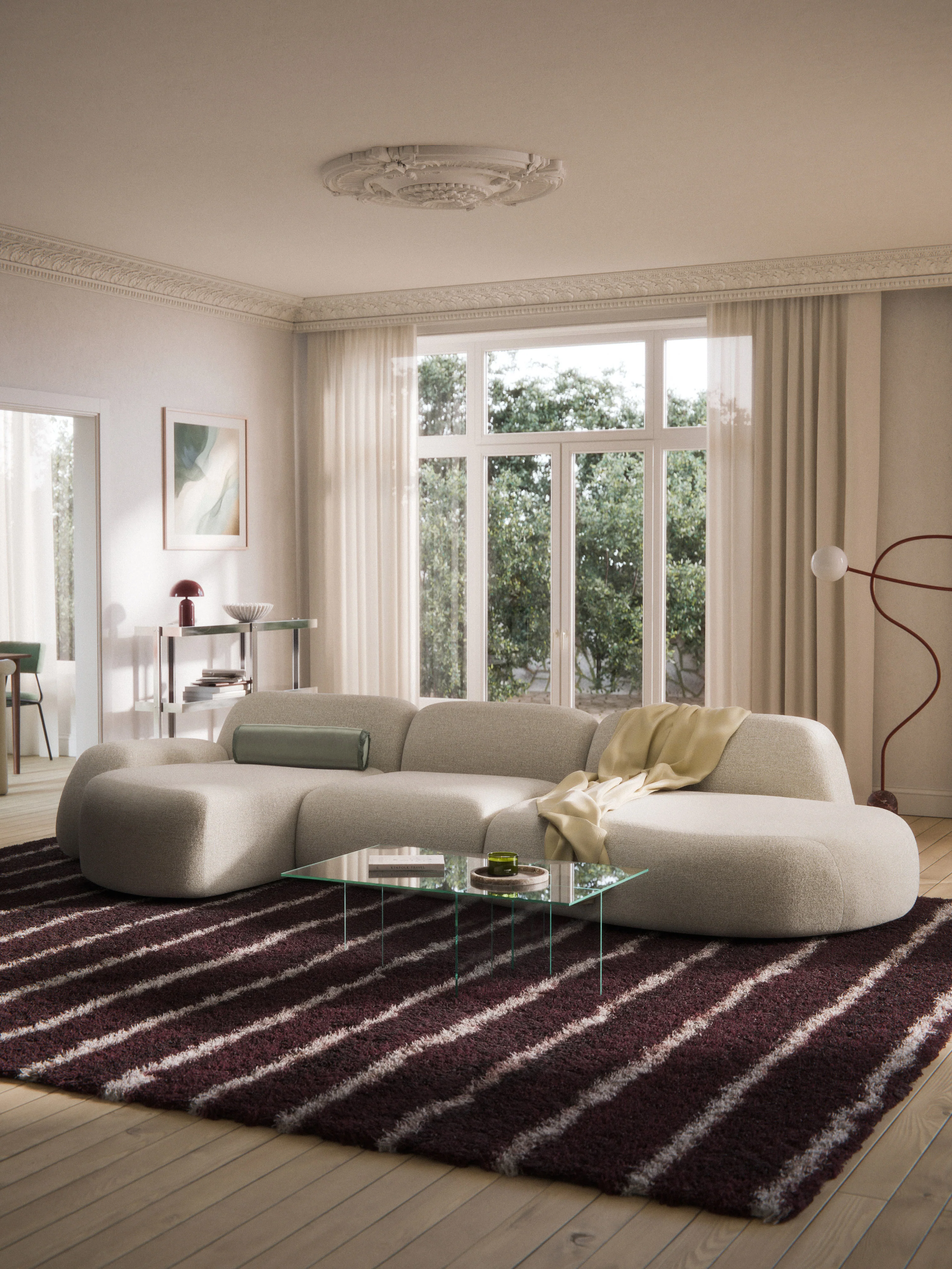 Modulaire bouclé hoekbank Wolke (4-zits) met chaise longue