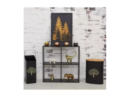 Tabouret et seau à pellets avec pelle Au coin du feu Métal noir Arbre