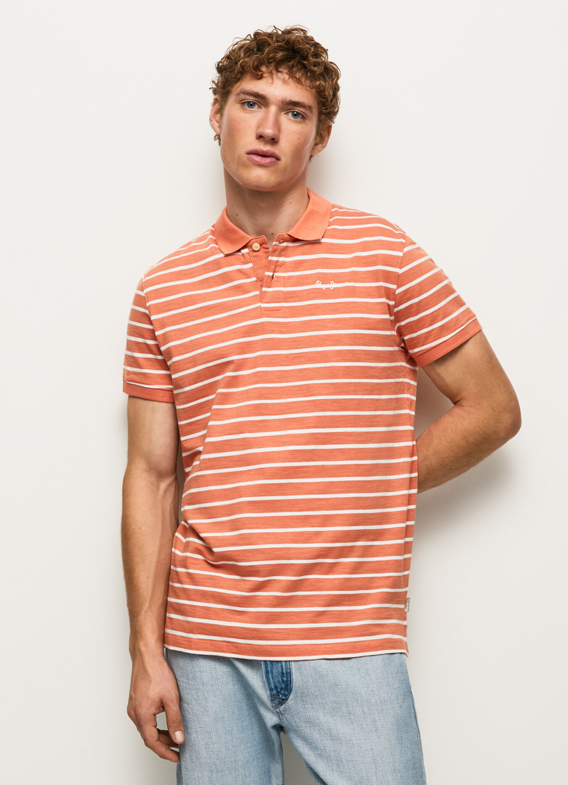 Camisa polo listrada estampada - laranja abóbora
