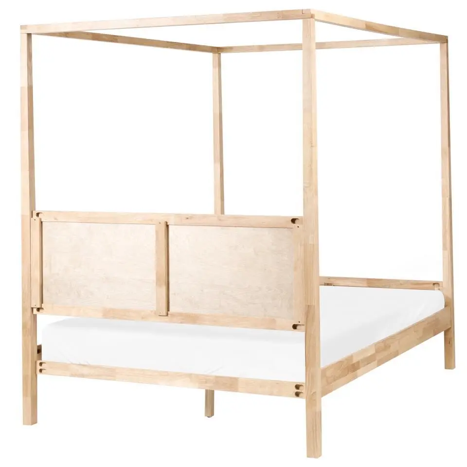 HAUTERIVES - Hemelbed - Lichtbruin - 160 x 200 cm - Rubberhout