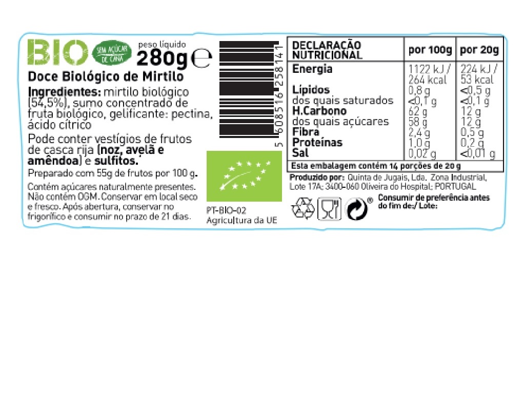 DOCE MIRTILO JUGAIS BIO 280G