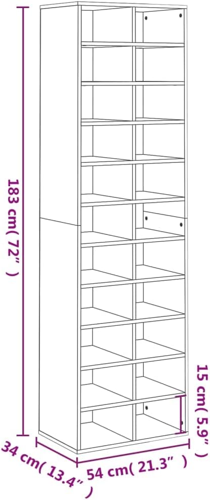 vidaXL Schuhschrank mit 22 Fächern Schuhständer Schuhablage Schuhaufbewahrung Flurregal Standregal Flur Diele Weiß 54x34x183cm Holzwerkstoff