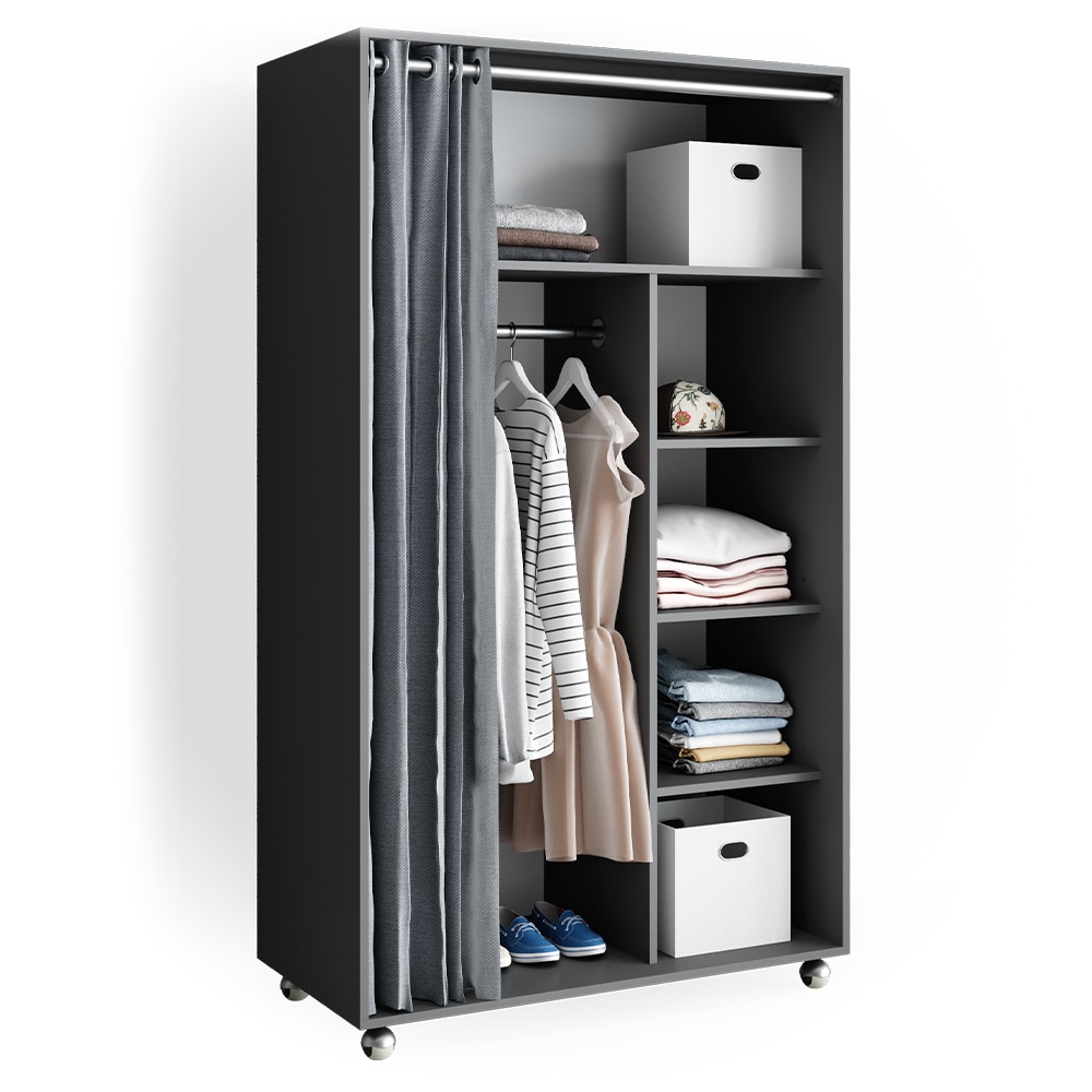 Vicco mobiler Kleiderschrank Dielenschrank Garderobe Doros Grau 100 x 168 cm offen rollbar