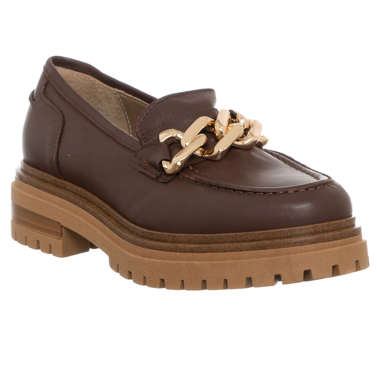 Loretta Pettinari Mocassins en Cuir Naplak marron/camel/doré - Talon 4.5 cm