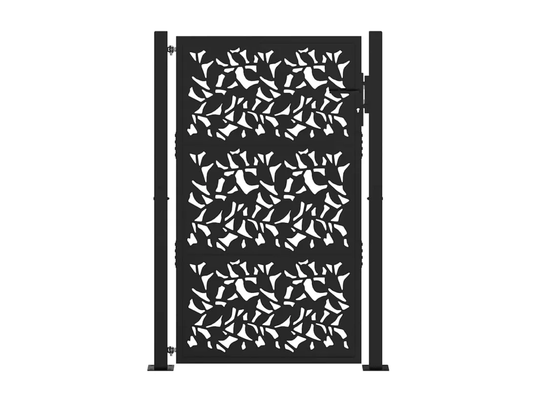 Portail de jardin noir 105x155 cm acier conception de feuilles