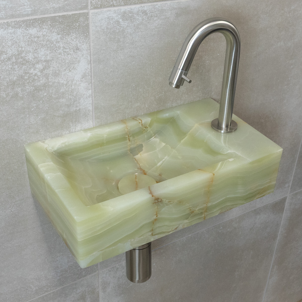 Saniclear Green Onyx fonteinset met gebogen kraan in RVS