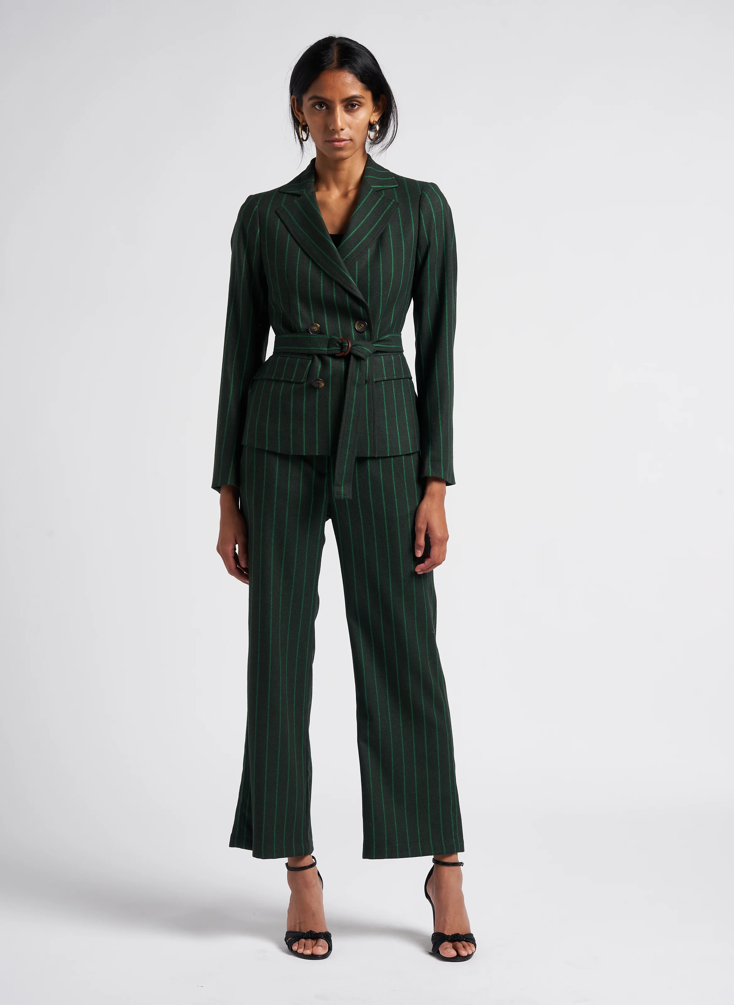 VANIO - Veste ajustée col tailleur à rayures | Vert