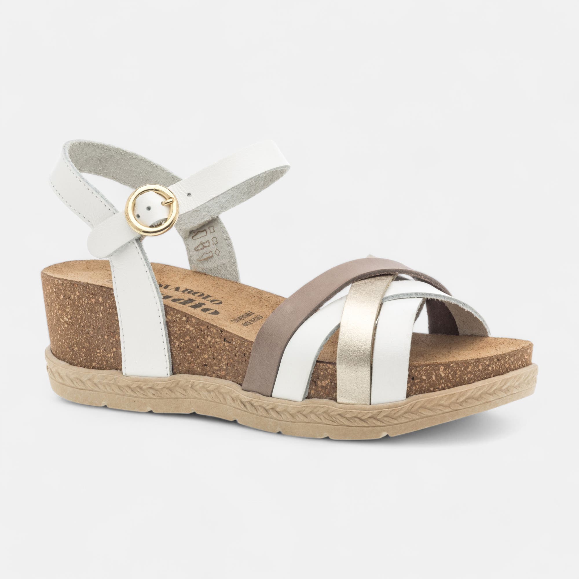 Sandales à talon compensé Femme en cuir blanc