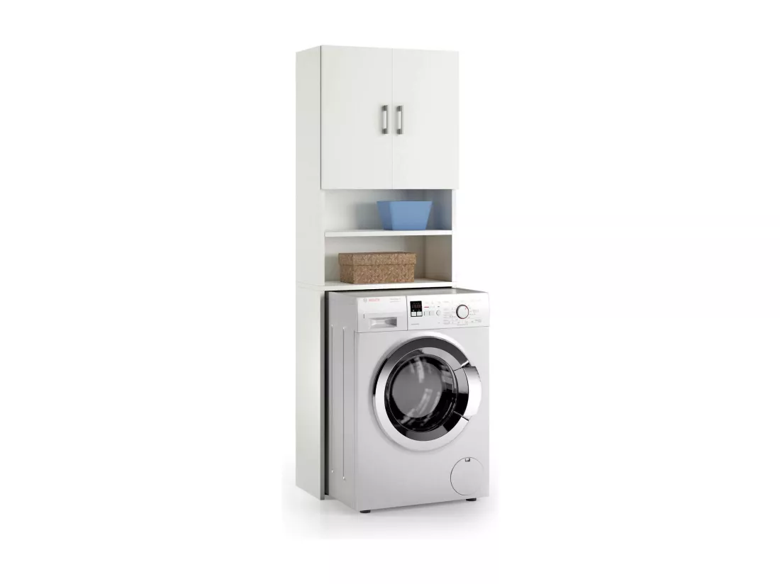 Armoire polyvalente Dabaza, Armoire linéaire avec 2 portes battantes et étagères, Armoire buanderie pour lave-linge, 100% Made in Italy, 65x32h195 cm, Blanc