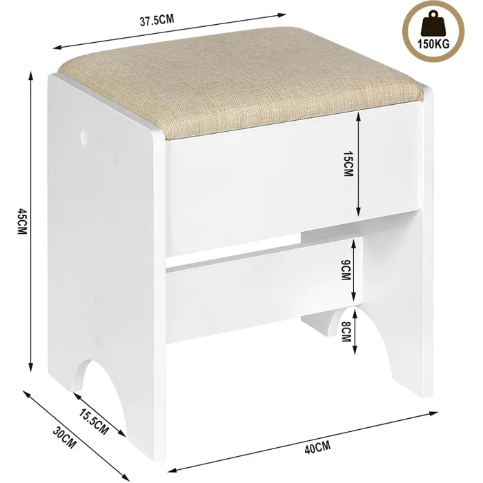 Coiffeuse Avec Miroir LEDtabouret,luminosité Réglable,table De Maquillage,110x39,5x140,5cm,blanc Coiffeuse