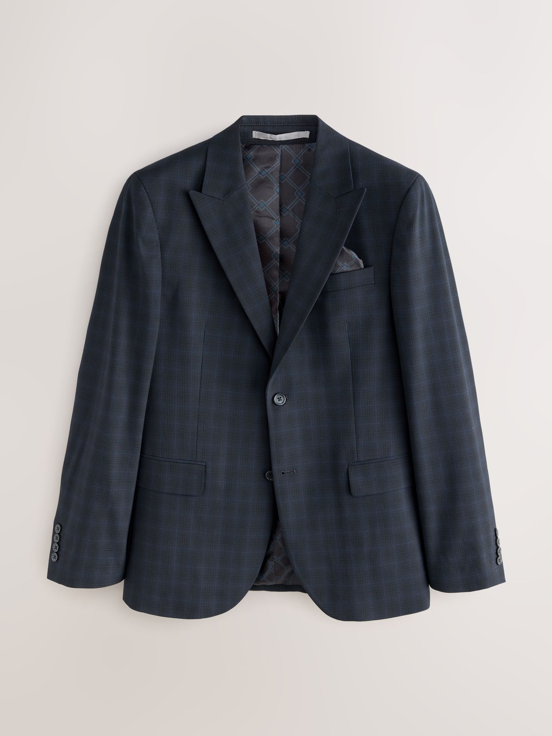 Donkerblauw - Geruit kostuum met smalle pasvorm: colbert