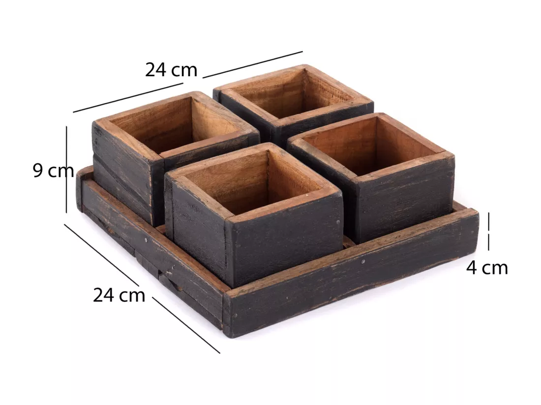 ENSEMBLE DE CAISSES Cubo 5 pièces. Bois massif 04 schwarz-natur